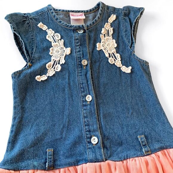 Denim & Tulle Sleeveless Dress - Picture 3 of 8